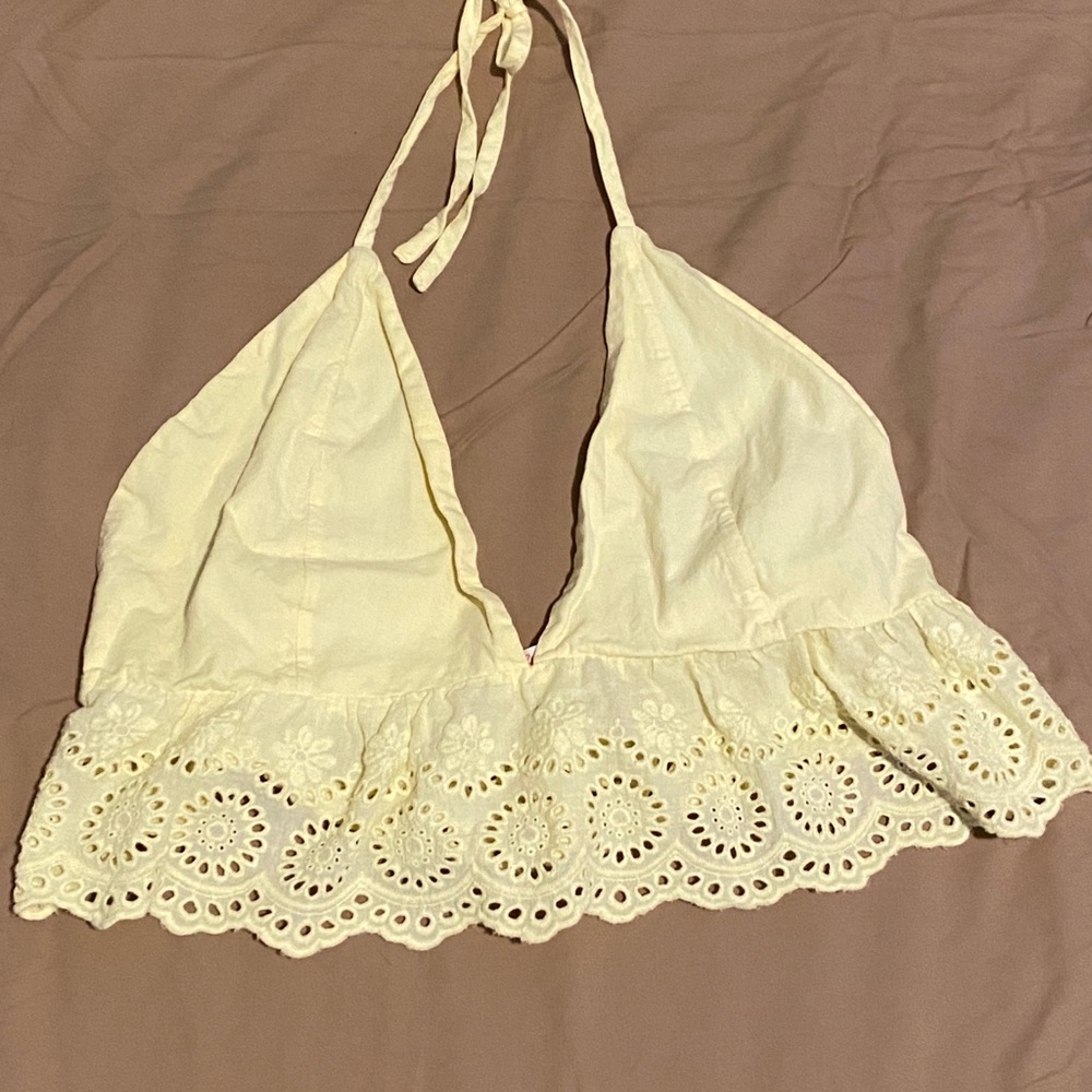 Pastel yellow cropped halter top